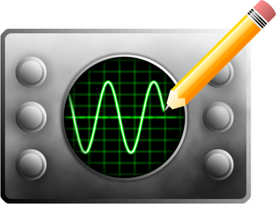 Reverse oscilloscope illustration, a pencil is drawing the phosphor trace