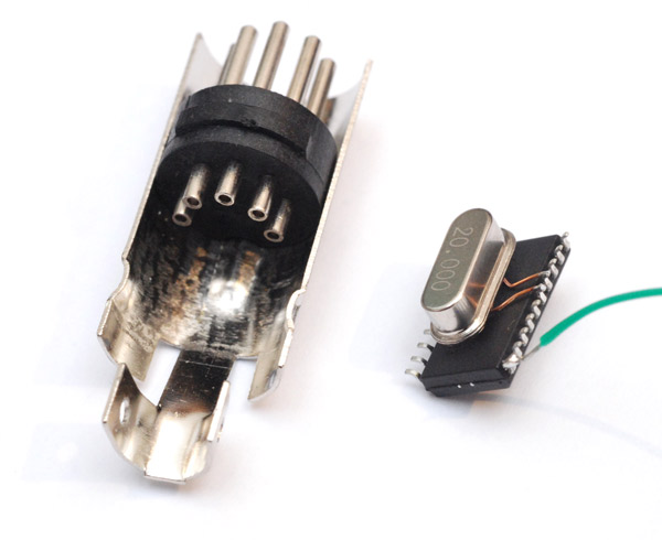 Surface mount ATtiny2313 with crystal fitted