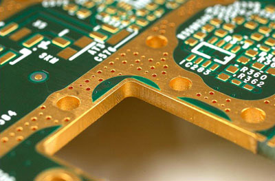 Stock image of fully enclosed edge plating on a PCB