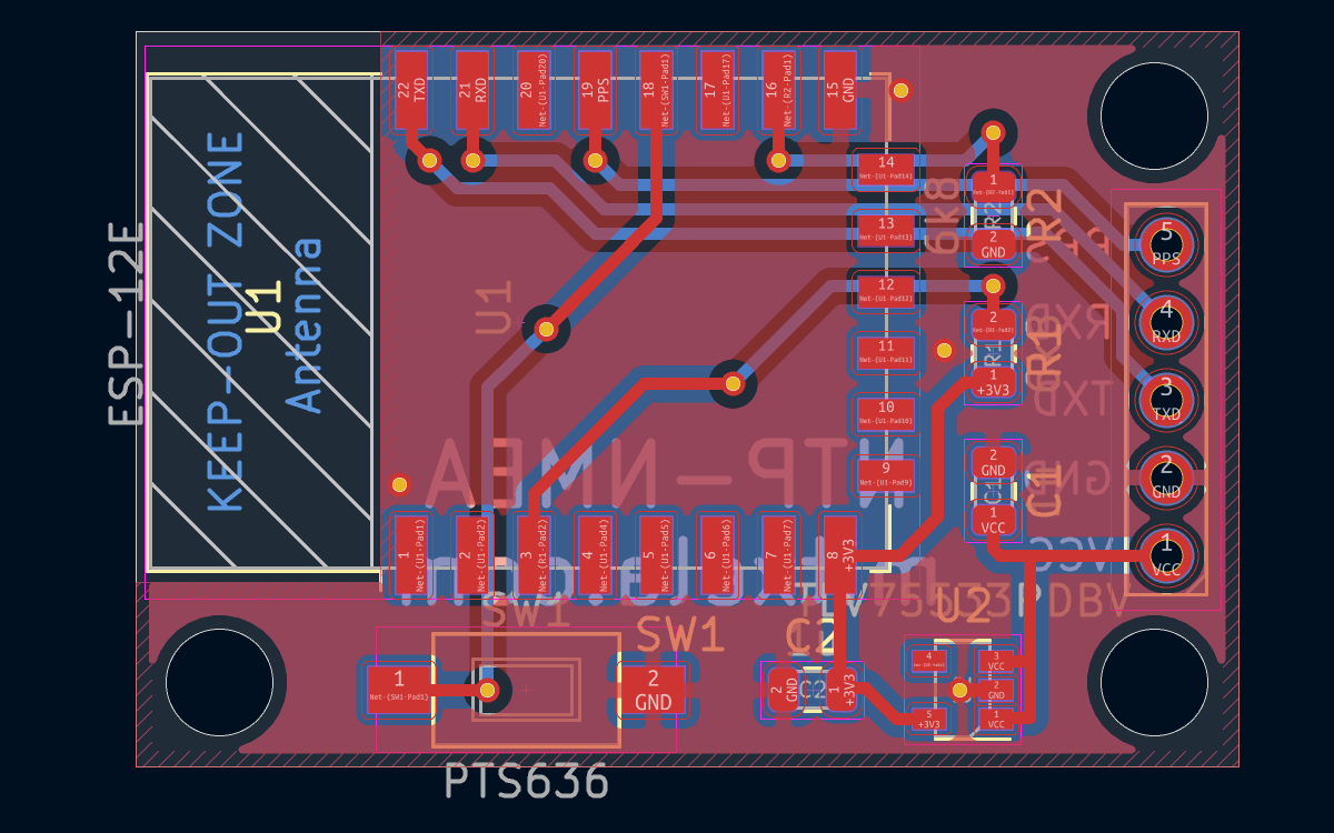 KiCad screenshot of PCB