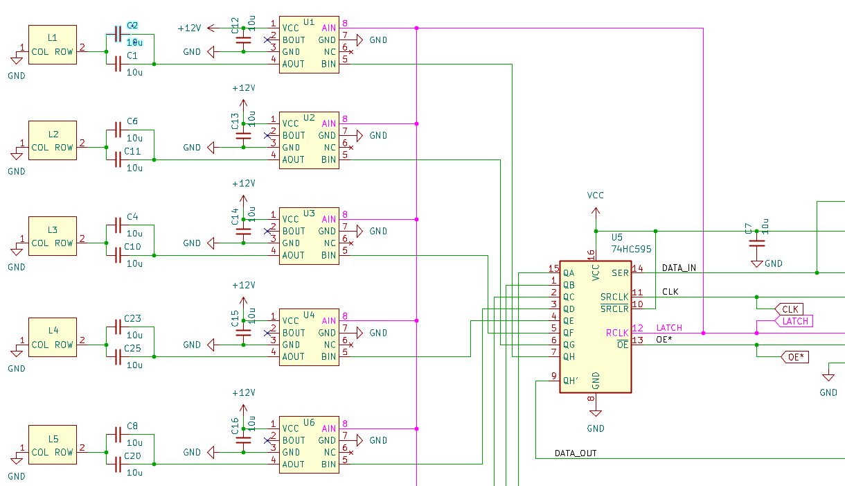 Partial schematic for one row of dot drivers