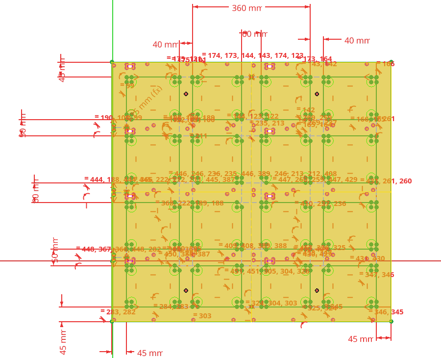 FreeCAD sketch of the back of the eight panel frame