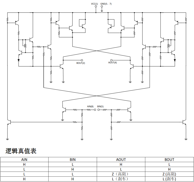 MX6208 internal schematic and truth table