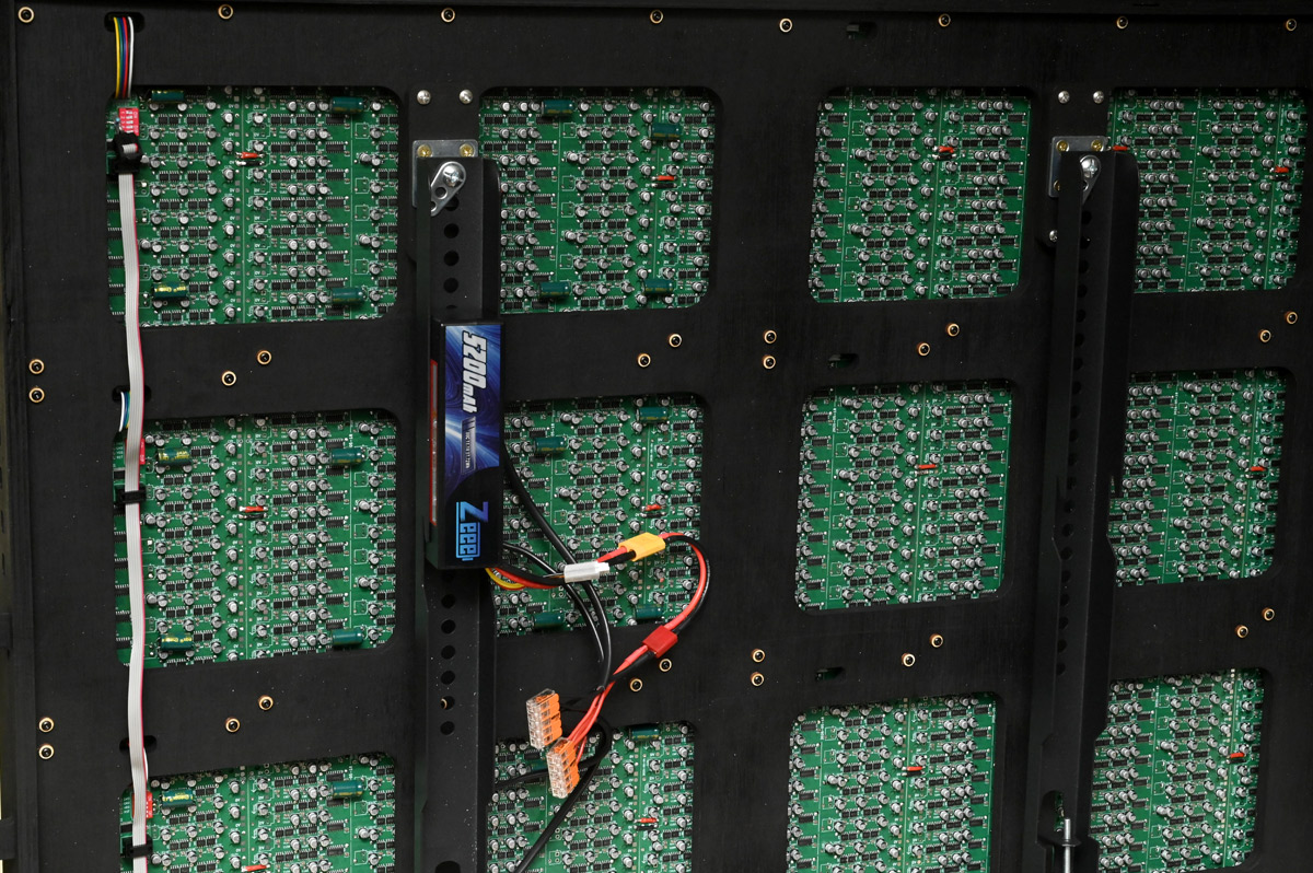LiPo battery powering half-assembled panel