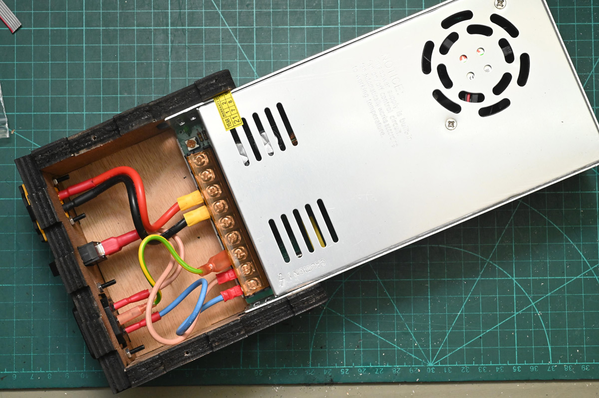 Assembled PSU box with wires connected