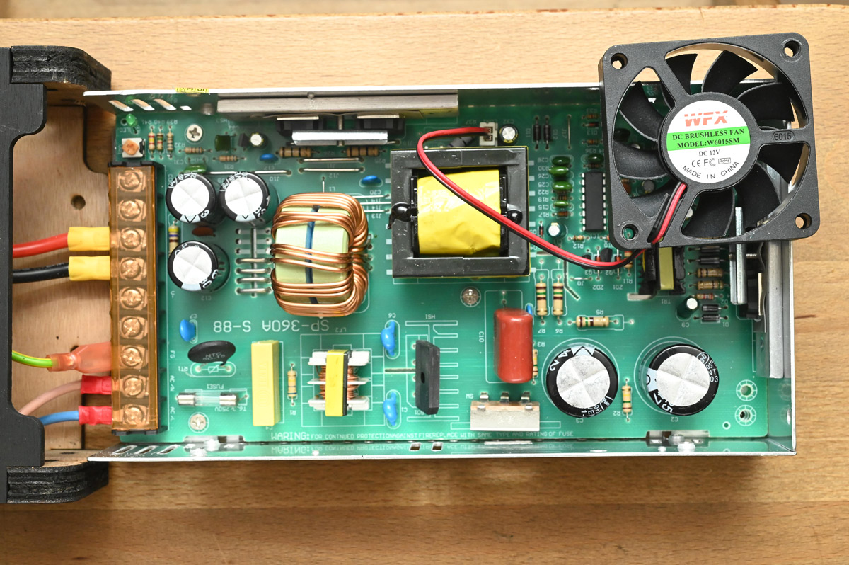 PSU dismantled with fan visible