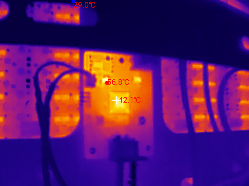 Thermal image of motherboard operating, regulator is hottest