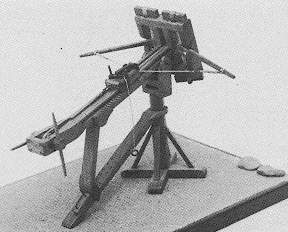 Black and white photo of a model ballista