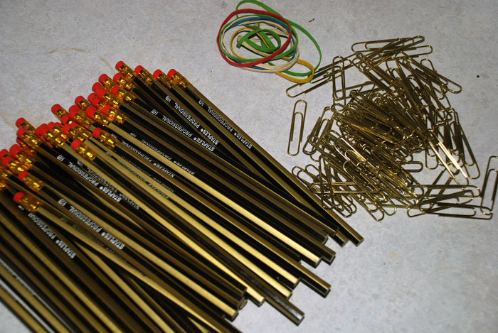 Pencils and paperclips and elastic bands