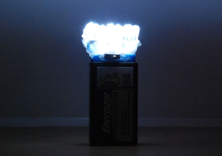 9V battery torch illuminated