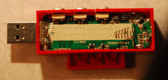 Underside of the MP3 player circuit in its lego case