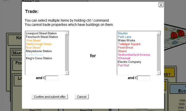 Screenshot of monopoly trading