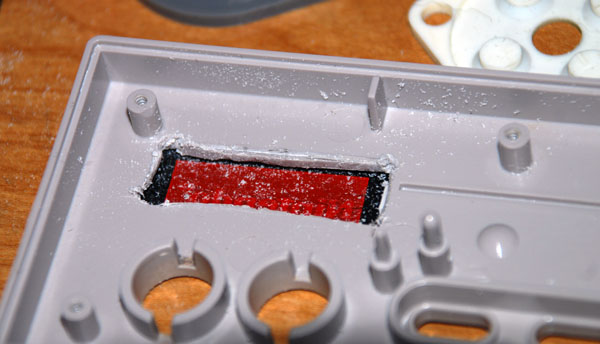 Inside of the controller enclosure, with plastic cut away behind logo