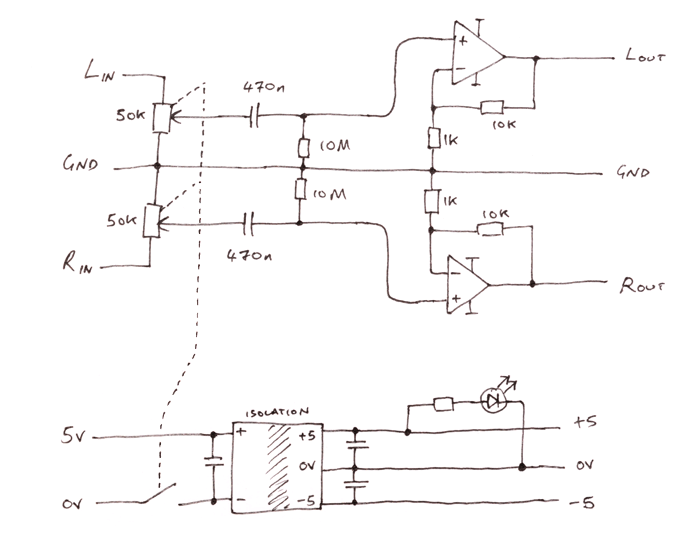 Schematic for the headphone amplifier
