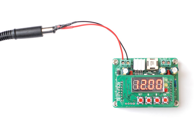 Ghetto barrel jack used to power an adjustable buck converter