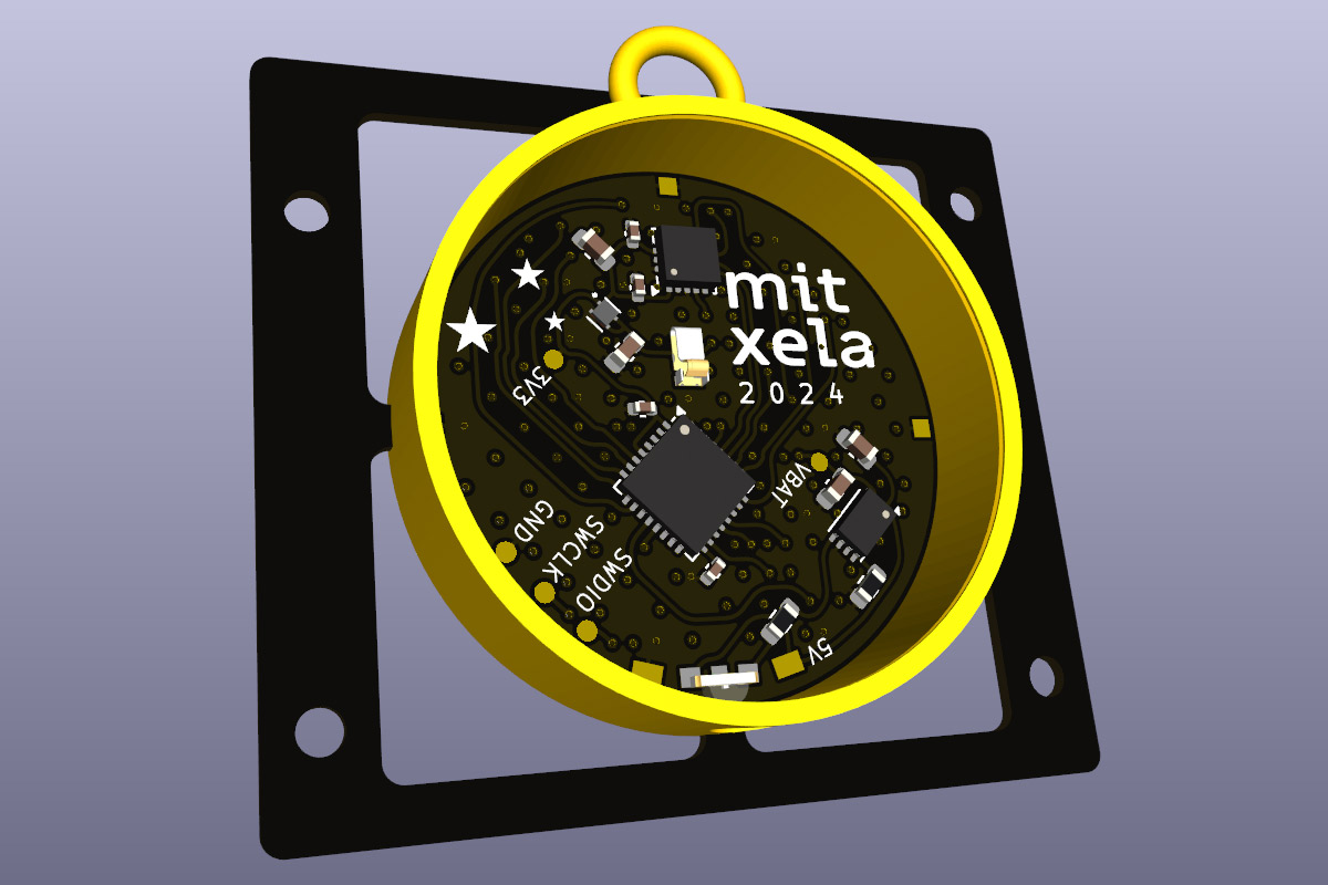 Render of rear of PCB showing components on the back and the case