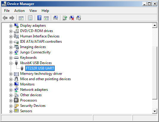 Screenshot of FT232R as libusbK device