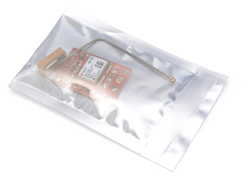 GPS module with antenna wrapped in antistatic bag