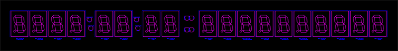 Screenshot of Kicad with clock digits placed but no routes yet