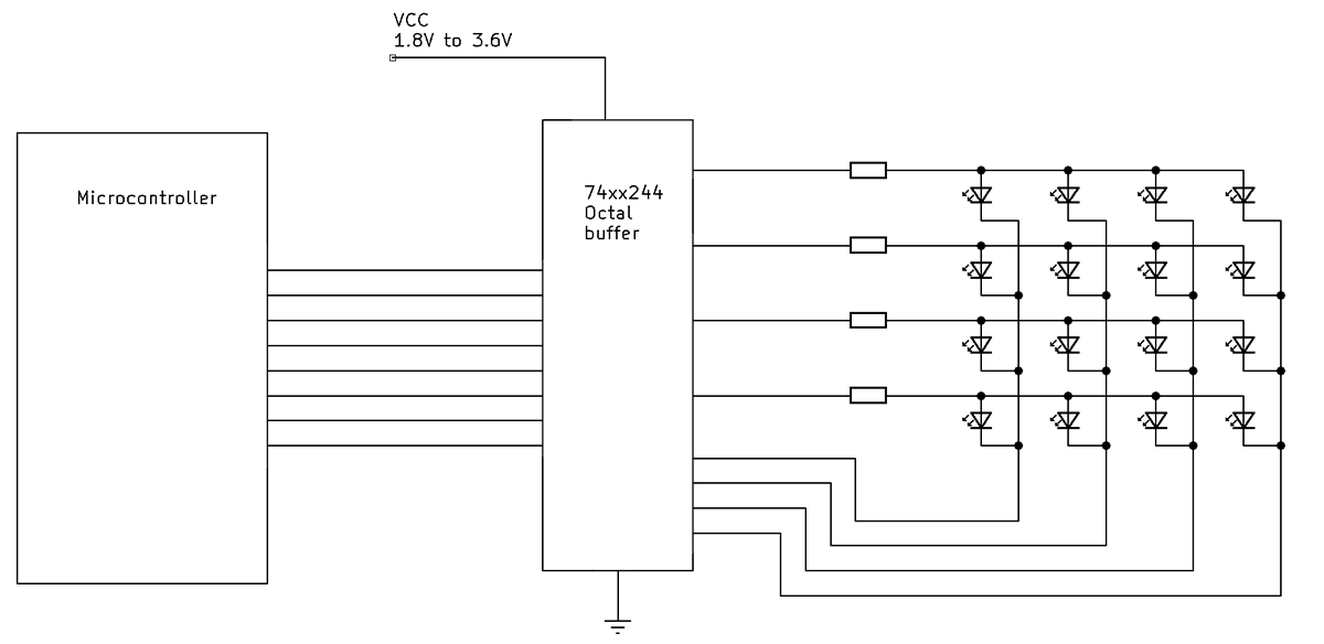 Illustrative schematic of 4x4 matrix using the voltage-controlled buffer chip