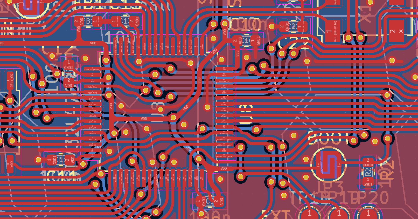 Screenshot of KiCad circuit, focused on the main processor