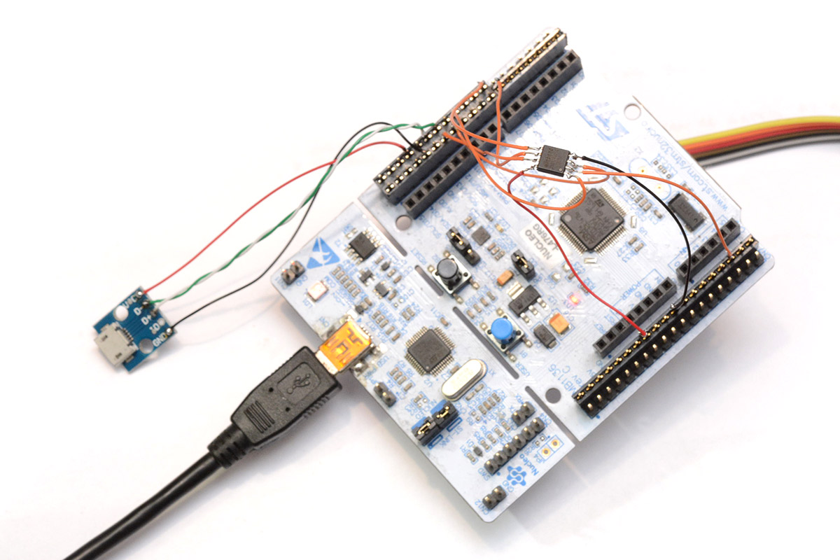 QSPI Flash and USB port wired up to nucleo dev board