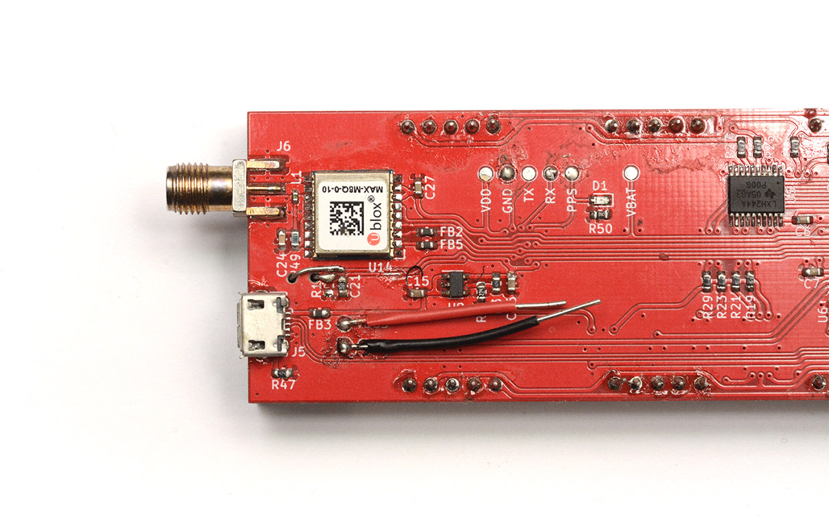GPS module mounted to revision B PCB