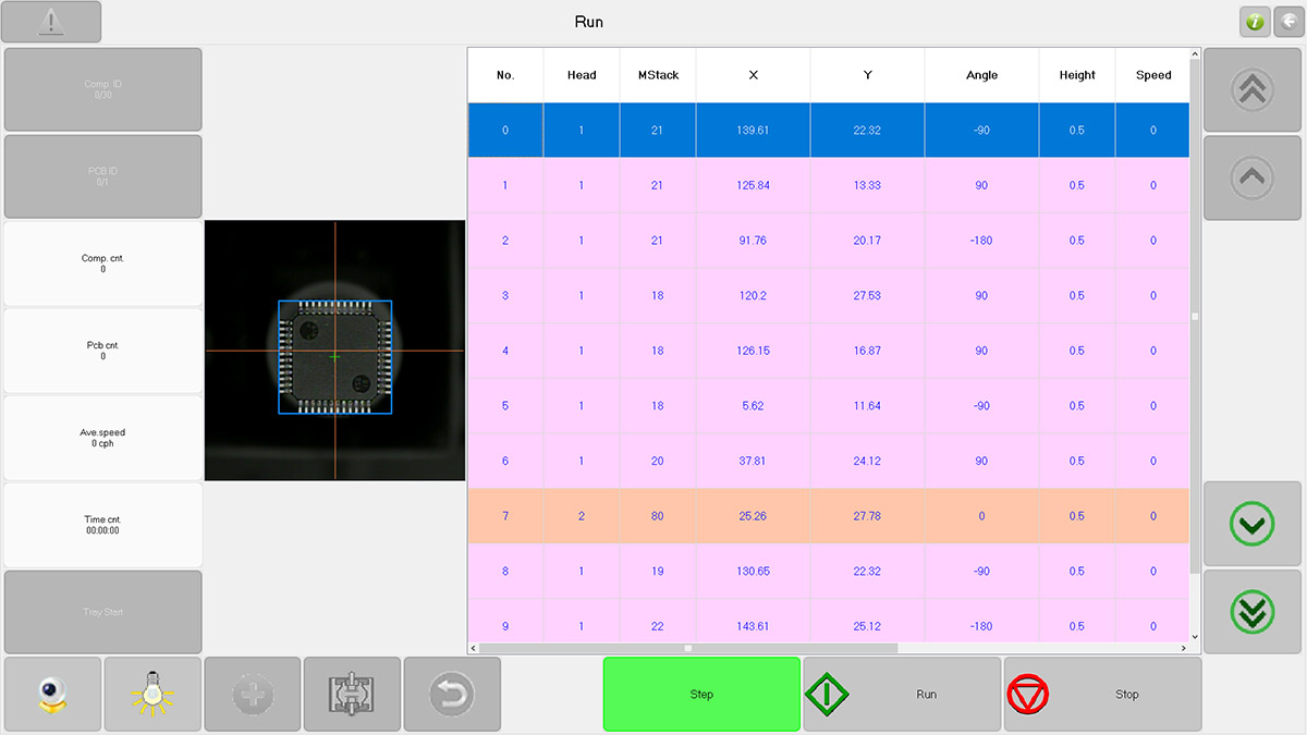 Screenshot from pick and place machine, with LQFP-48 part outlined