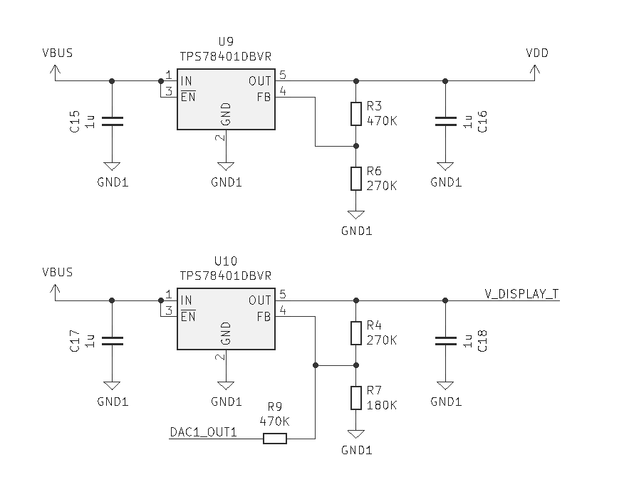Use of two adjustable LDOs to give one variable and one fixed voltage