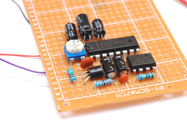 The power supply and audio circuitry on protoboard