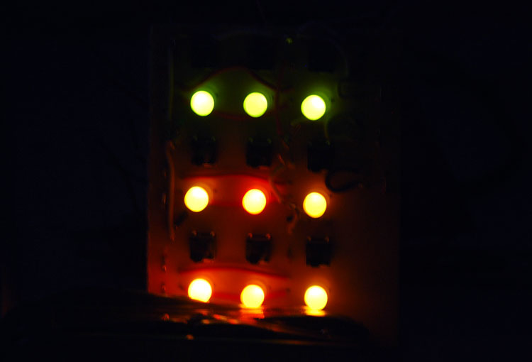 Testing of LED matrix, green orange and red