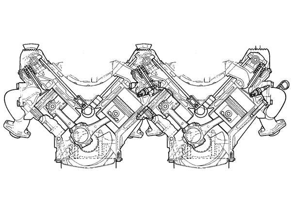 Engineering diagram of imaginary engine in a W configuration