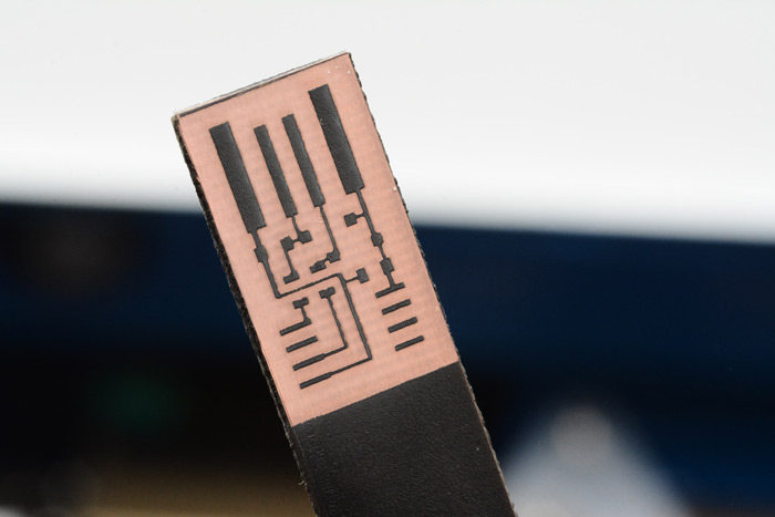 Test circuit laser-etched, ready for acid