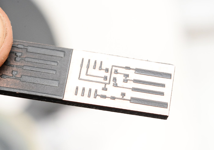 Test circuit laser-etched, ready for acid