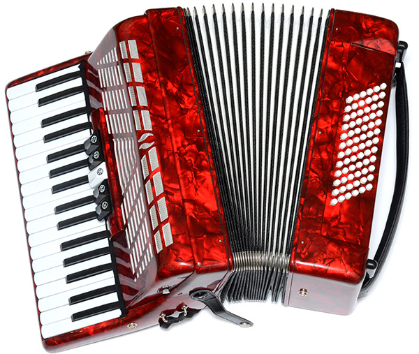 A piano accordion with 72 buttons