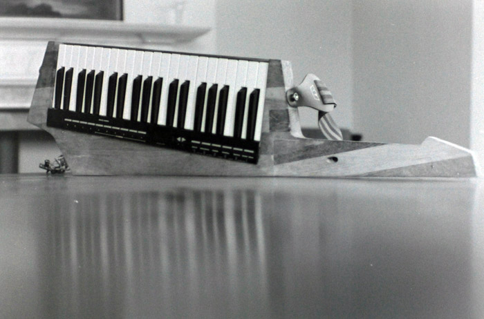 Black and white photo of the keytar