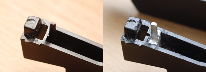 Replacement narrow section made of aluminium, an undamaged plastic key is also shown for comparison