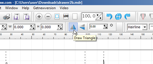 Screenshot of mistranstlated Moshidraw, with Mirror horizontally labelled as Draw Triangle