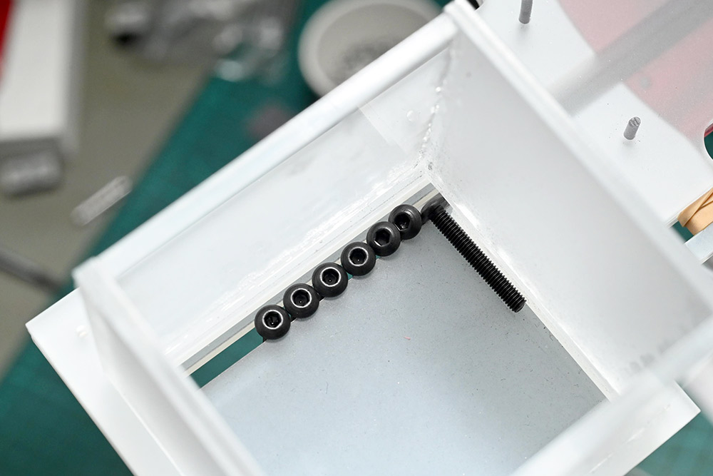 Initial attempt at a screw hopper, showing how it could jam