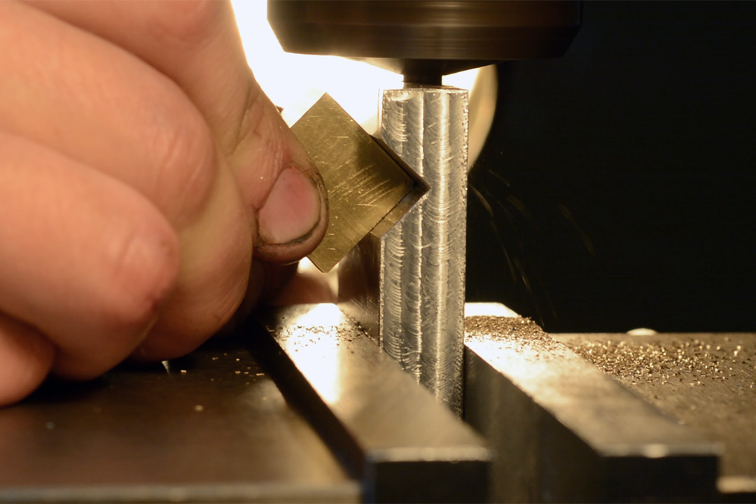 Chamfering jig in use