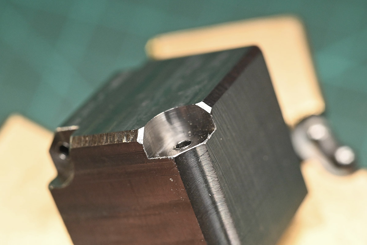 Macro shot of tiny chamfers around hinge