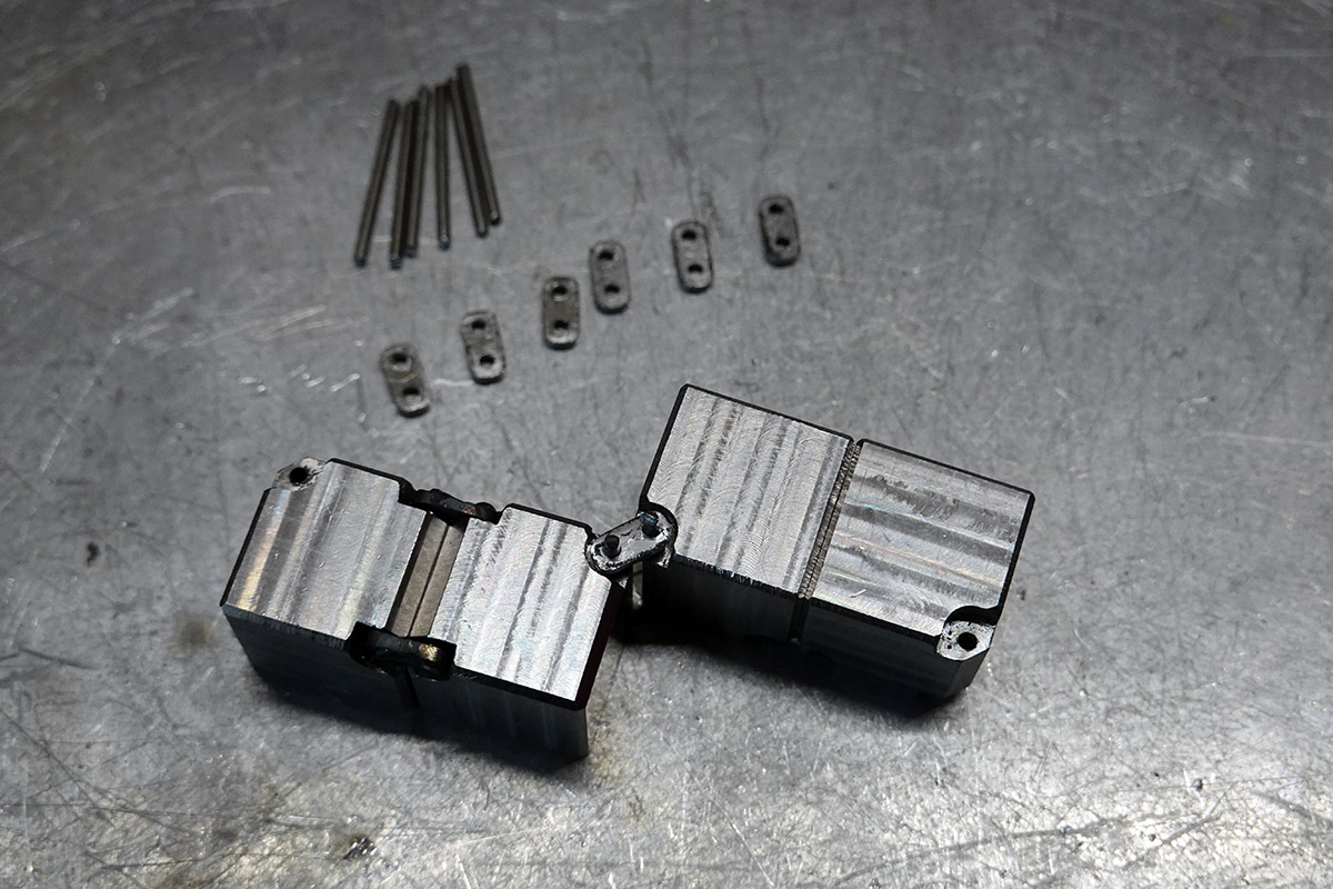 Four cubes, ready to weld the centre linkage