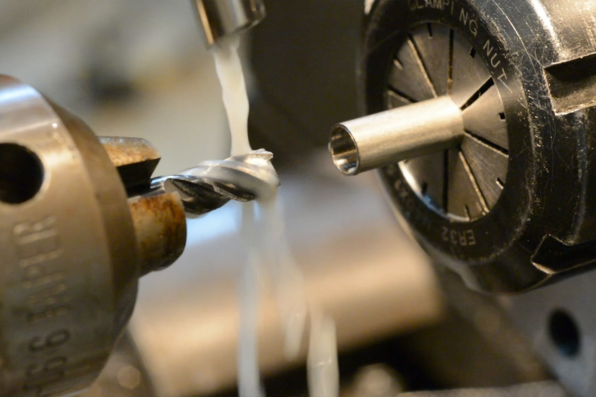6mm endmill being used to produce a flat-bottomed hole