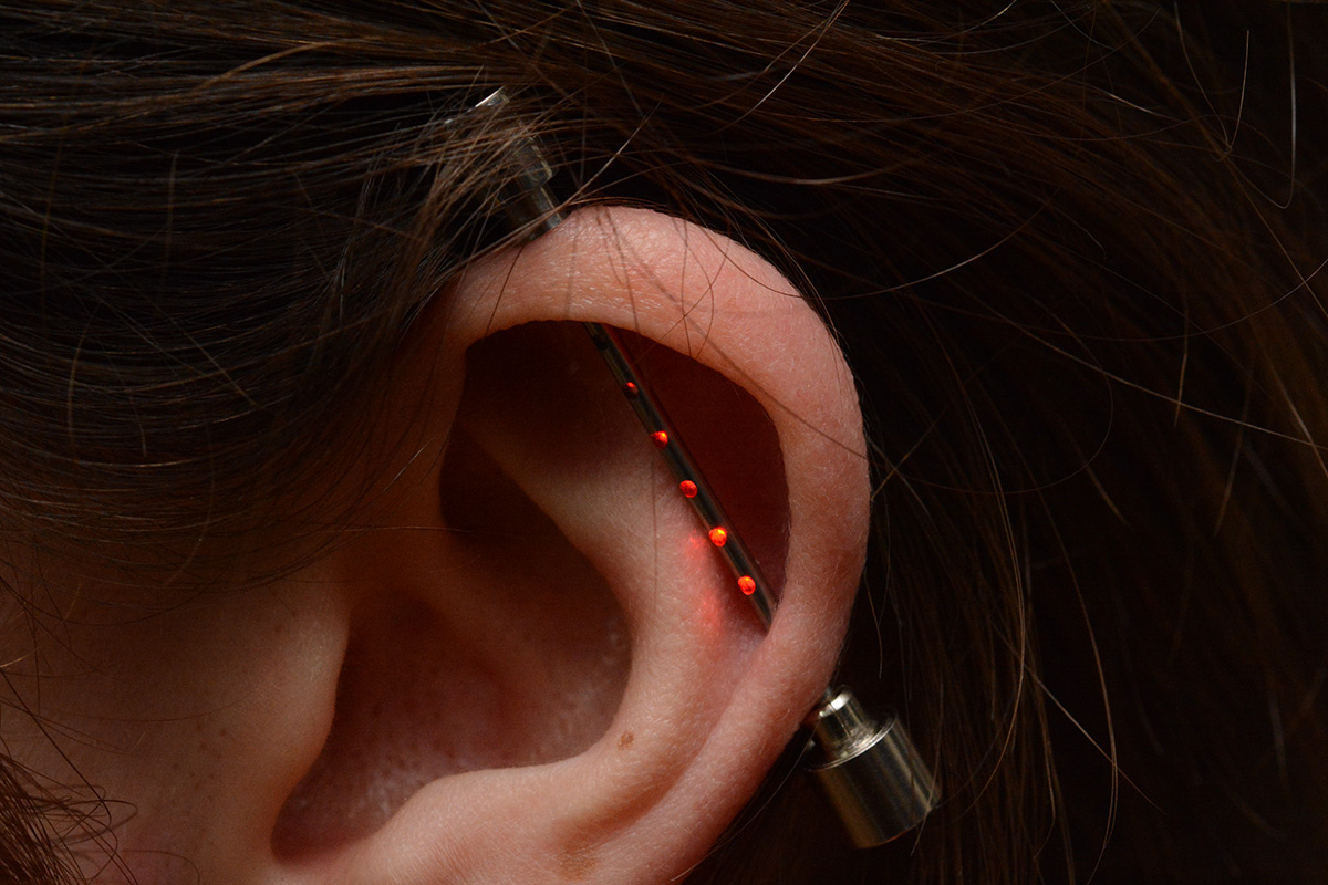 LED Industrial Piercing being worn