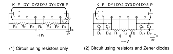 Hamamatsu circuits using resistors only, and resistors and Zener diodes