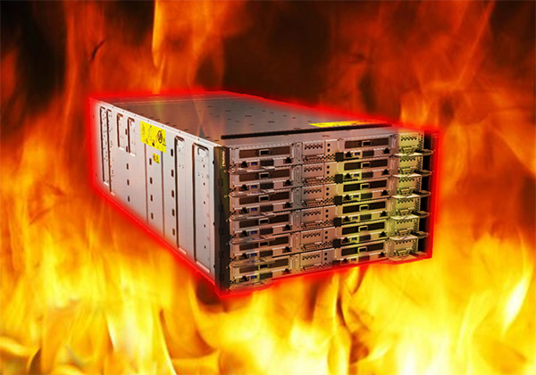 Illustration of a server rack on fire