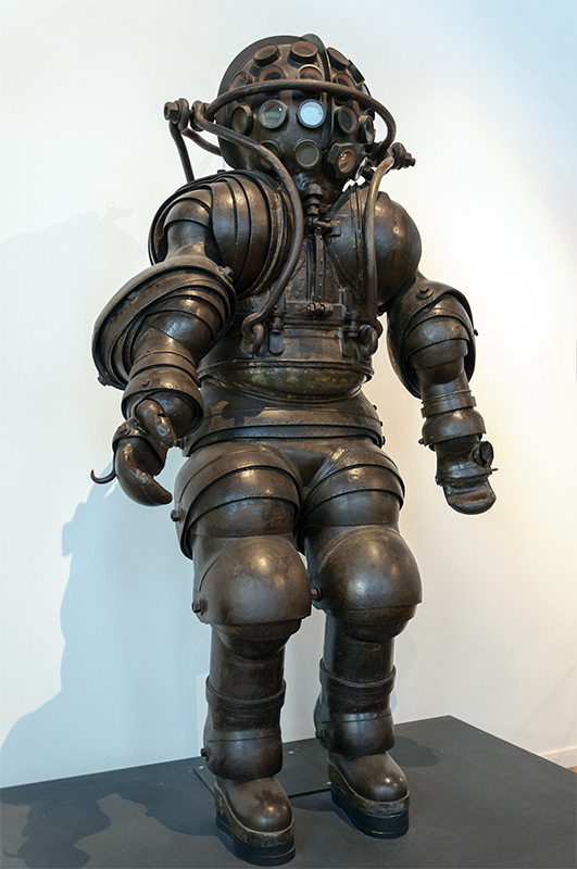 Photograph of an early diving suit with Bioshock vibes