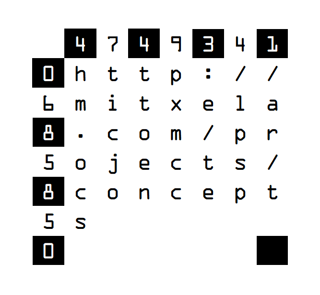 mitxela.com URL in human-readable 2D barcode