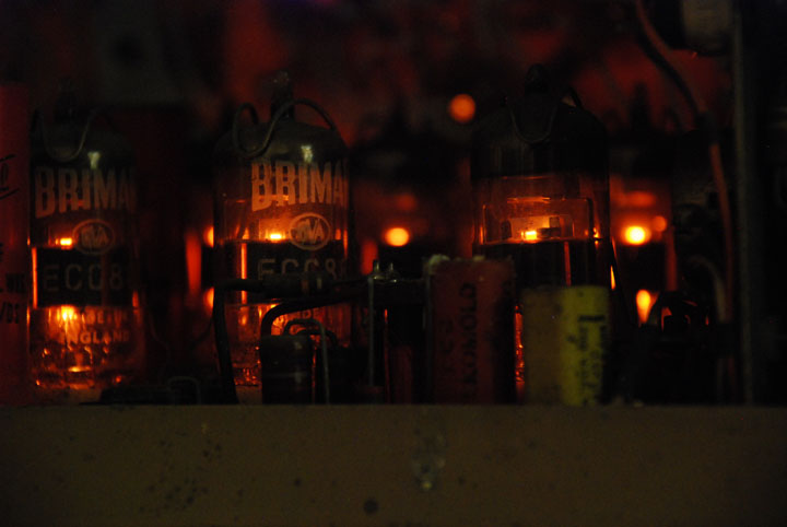 Closeup of a group of glowing valves