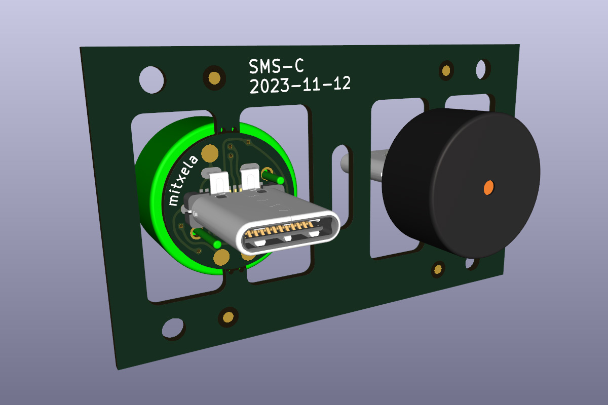 Render of panel, with piezo highlighted in green